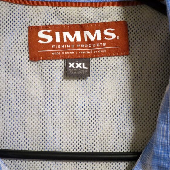 Simms Shirt Mens 2XL Short Sleeve Snap Button Vented Fishing Blue White Striped - Picture 3 of 7